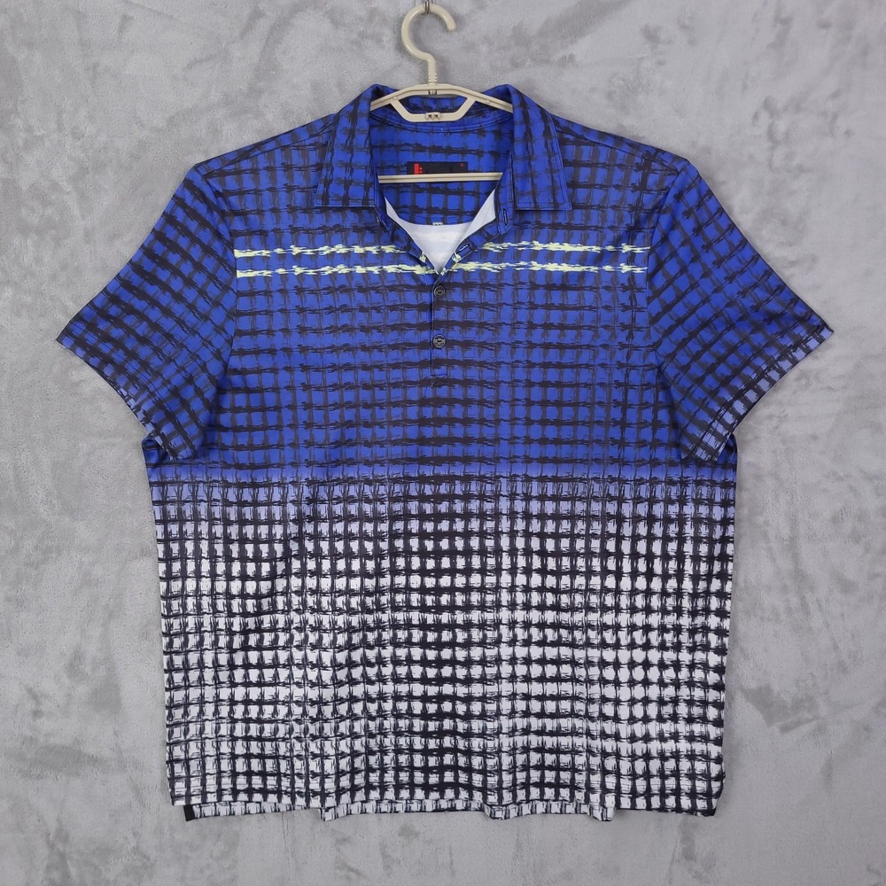 Jamie Sadock Polo Shirt Mens XXL Blue Ombre Grid Short Sleeve Golf Performance